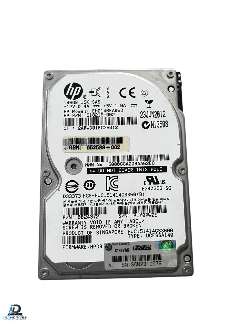 هارد سرور اچ پی ظرفیت 146 گیگابایت رابط SAS 6Gb/s 15K